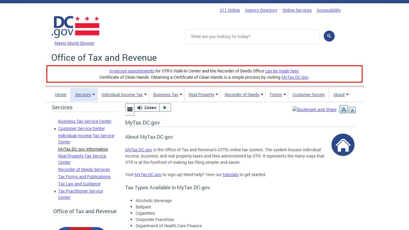 MyTax.DC.gov | otr