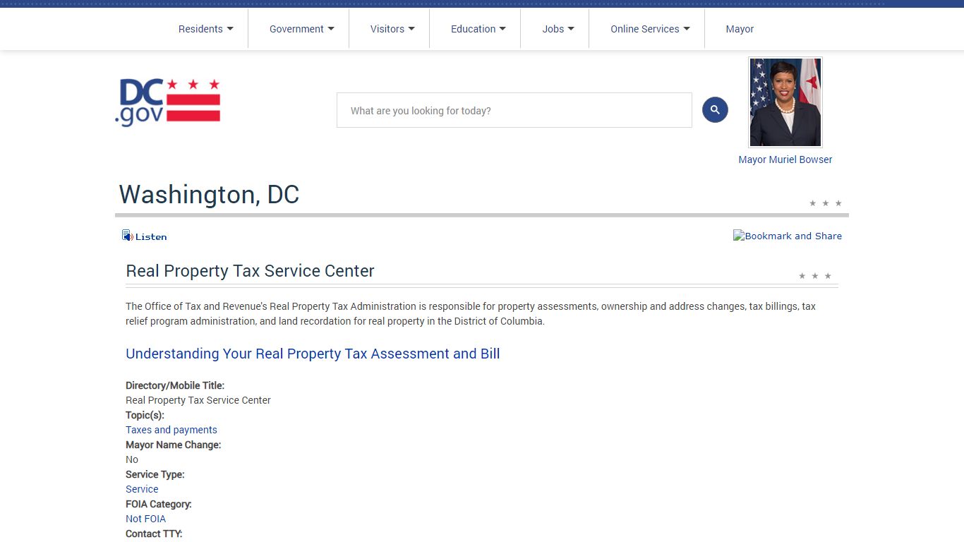 Real Property Tax Service Center | DC